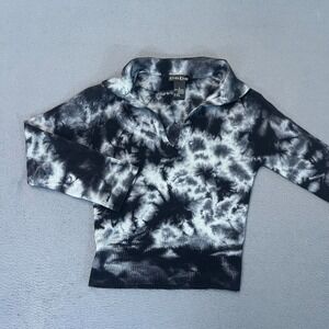 Bebe‎ Womens Small Black Tye Dye Collared Knit Top 100% Cashmere Slim VTG Y2K